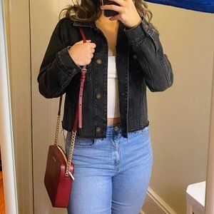 Hollister Cropped Black Denim Jacket Womens Medium